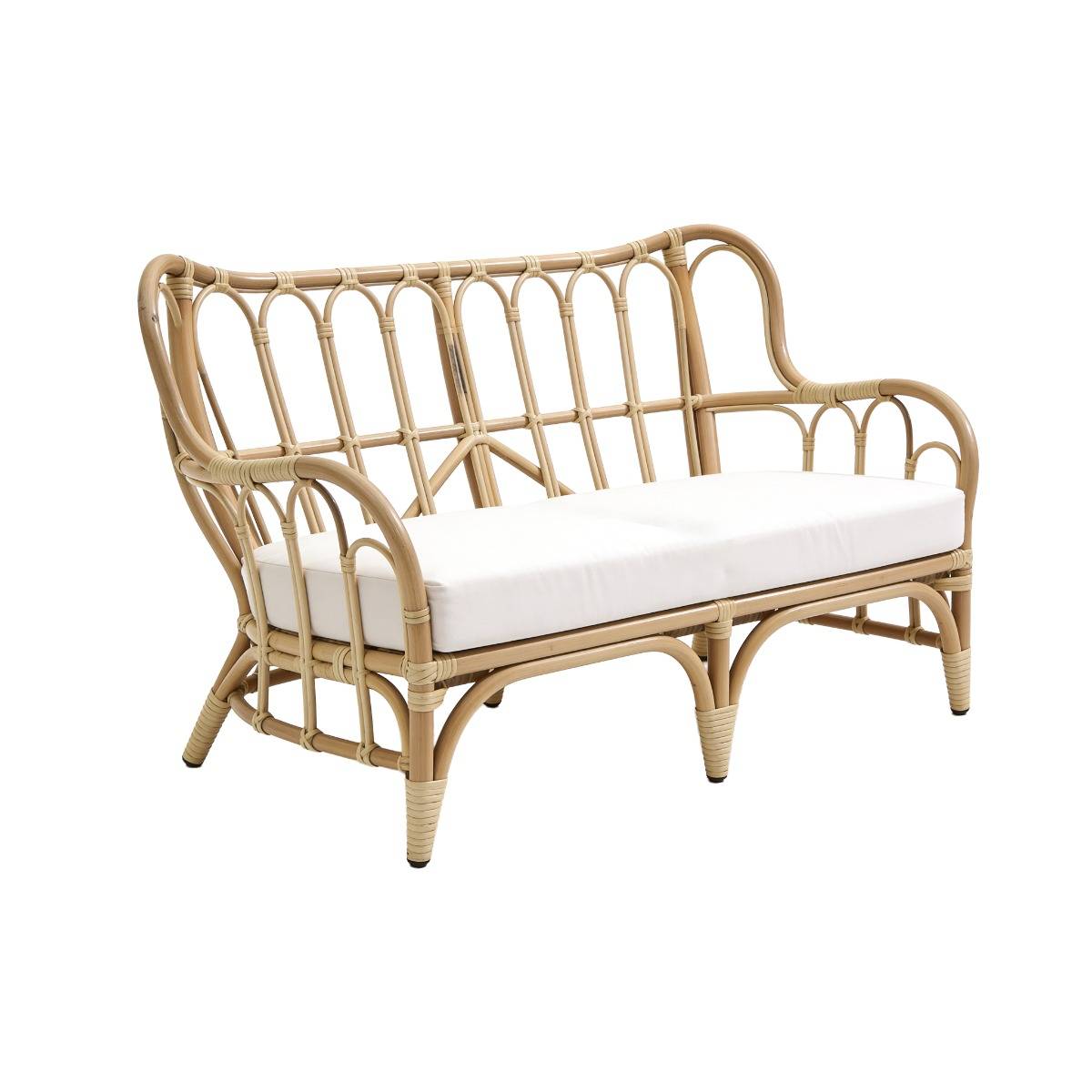 Salon de jardin en rotin et tissu blanc Rattan