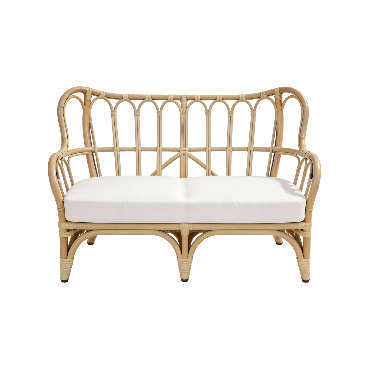 Salon de jardin en rotin et tissu blanc Rattan