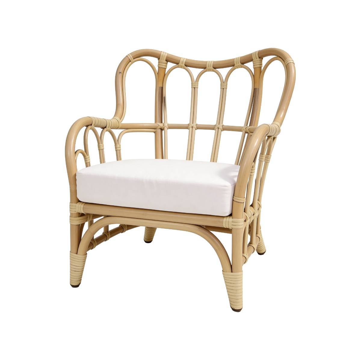 Salon de jardin en rotin et tissu blanc Rattan