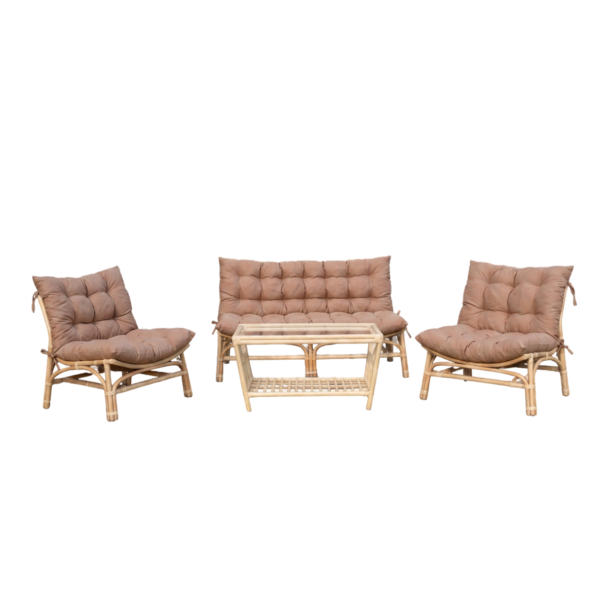 Salon de jardin en rotin avec coussins taupe Rattan