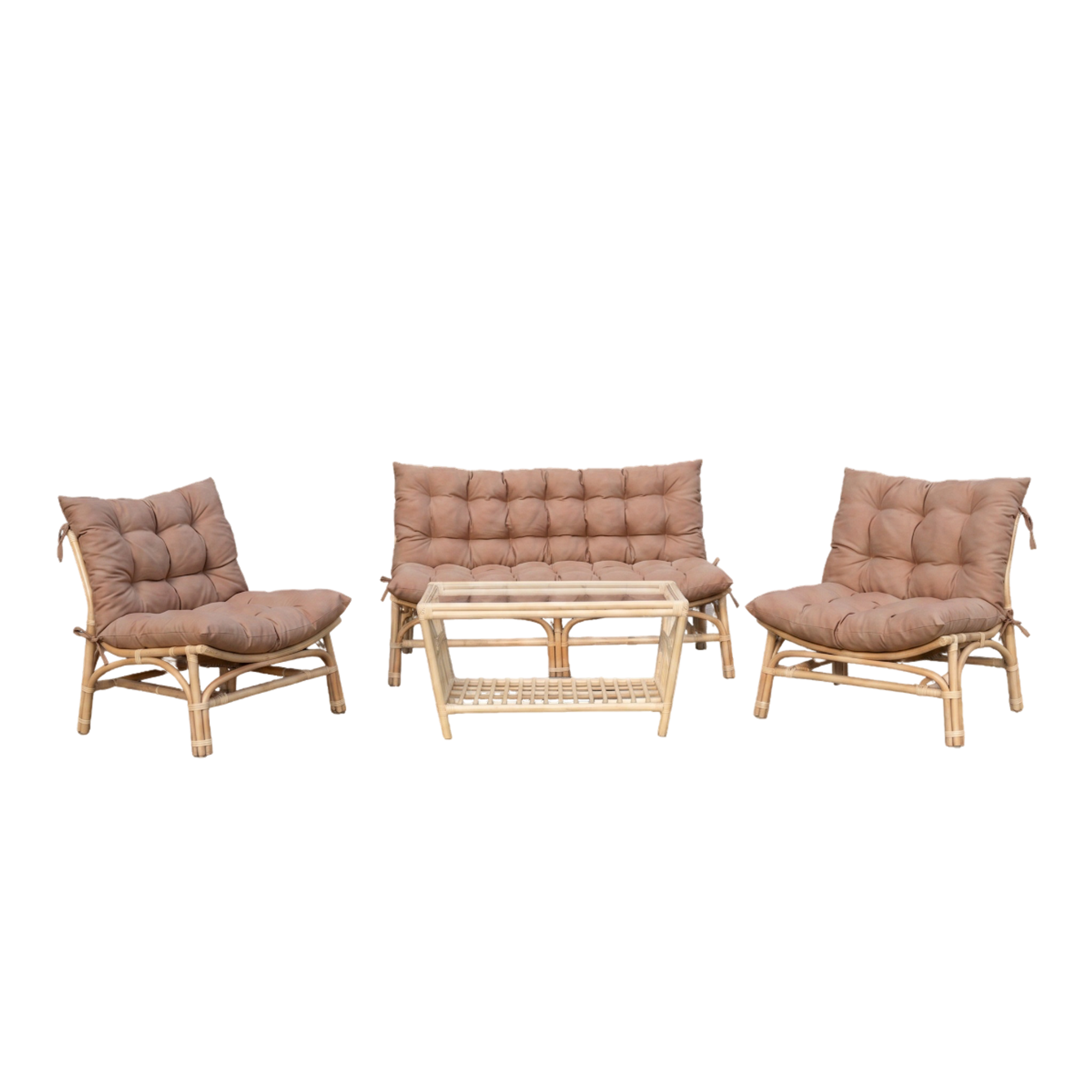 Salon de jardin en rotin avec coussins taupe Rattan