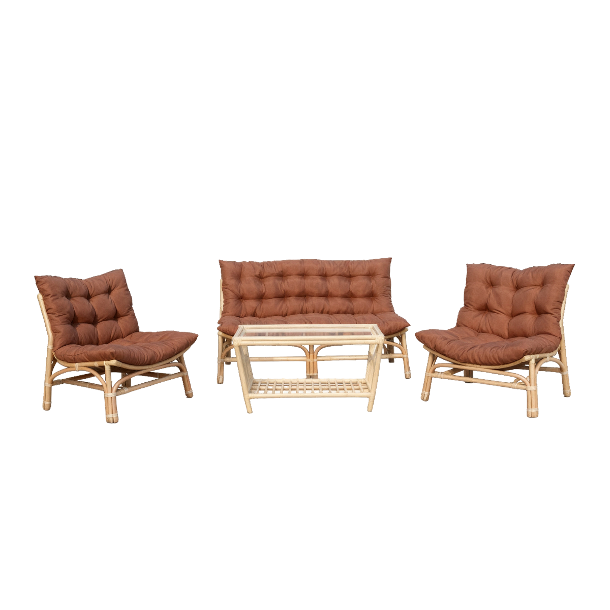 Salon de jardin en rotin avec coussins terracotta Rattan