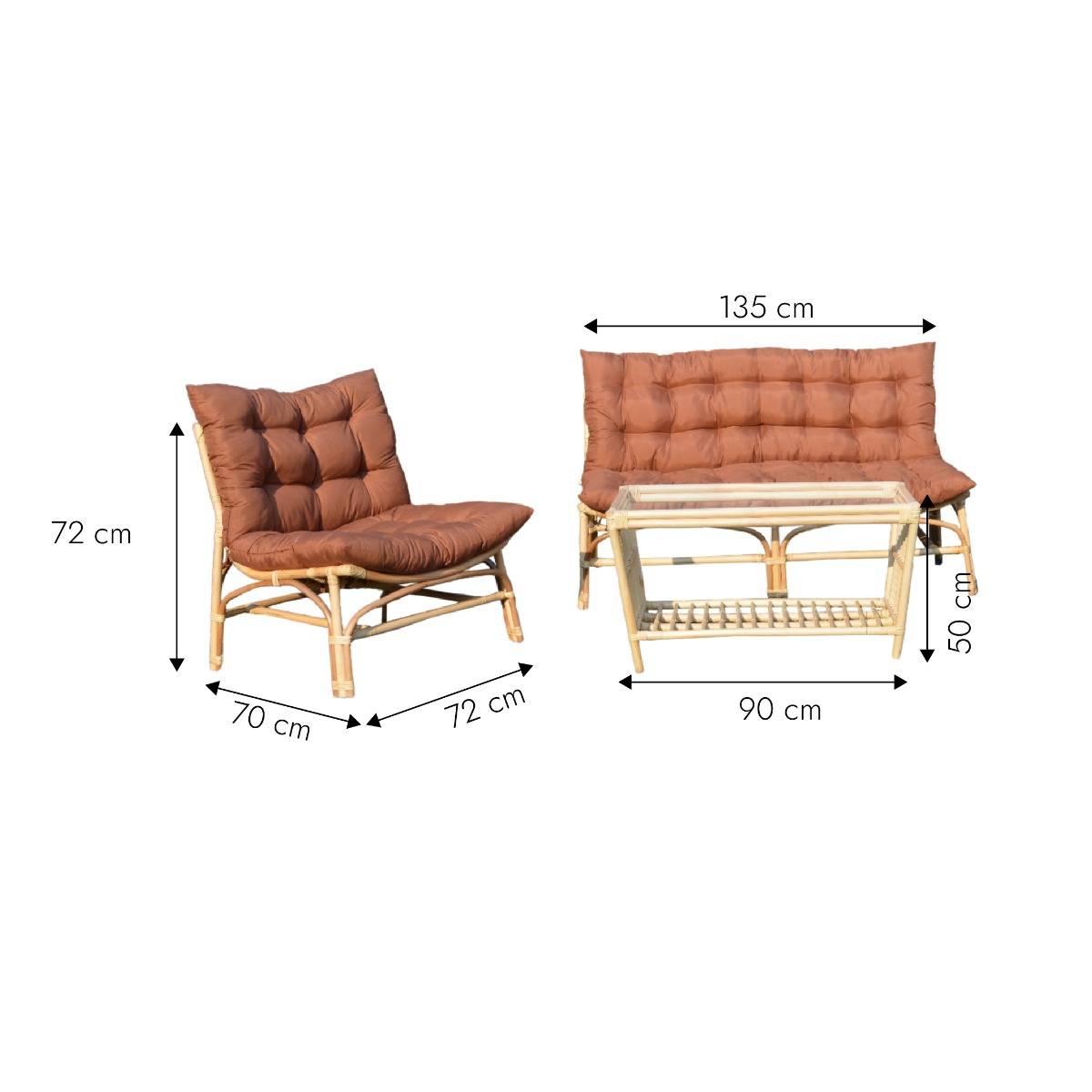 Salon de jardin en rotin avec coussins terracotta Rattan