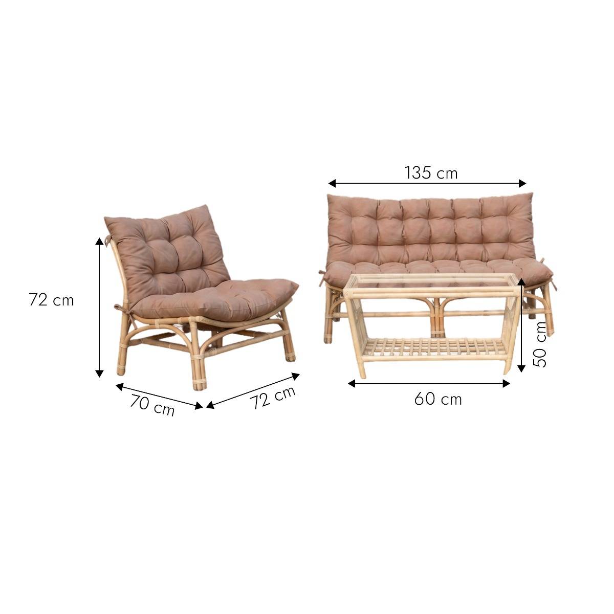 Salon de jardin en rotin avec coussins taupe Rattan