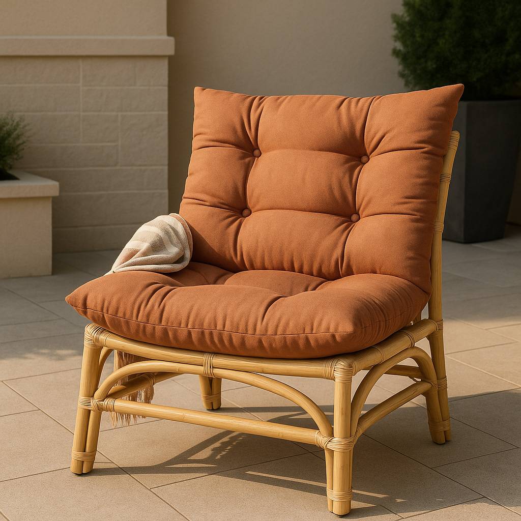 Salon de jardin en rotin avec coussins terracotta Rattan