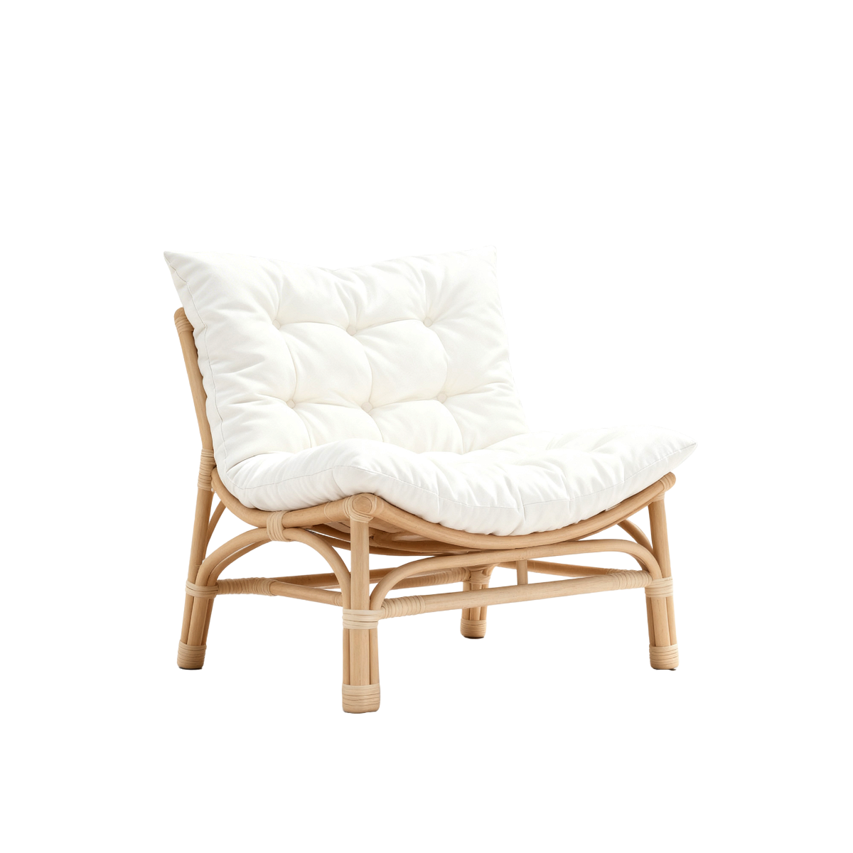 Salon de jardin en rotin avec coussins blancs Rattan