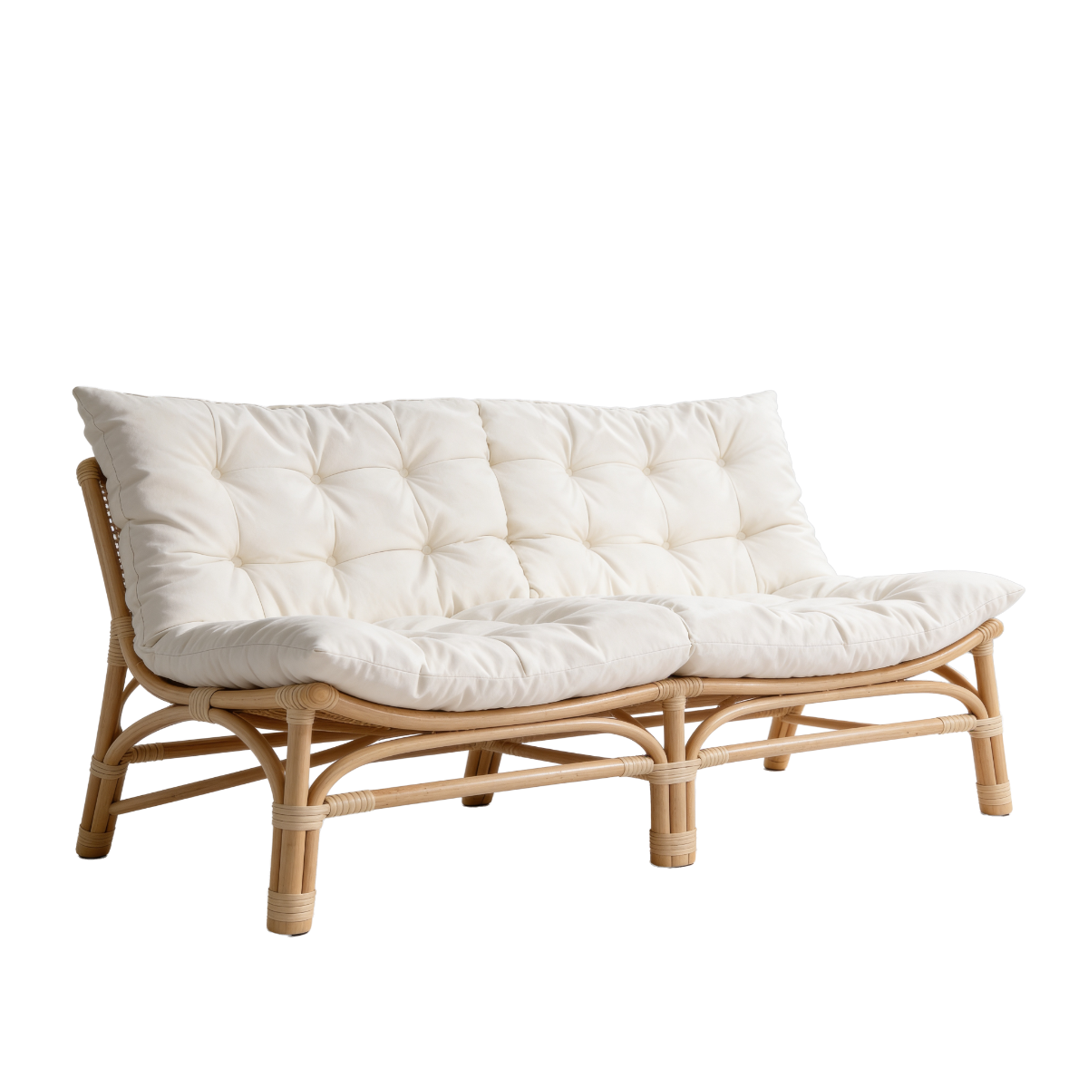 Salon de jardin en rotin avec coussins blancs Rattan