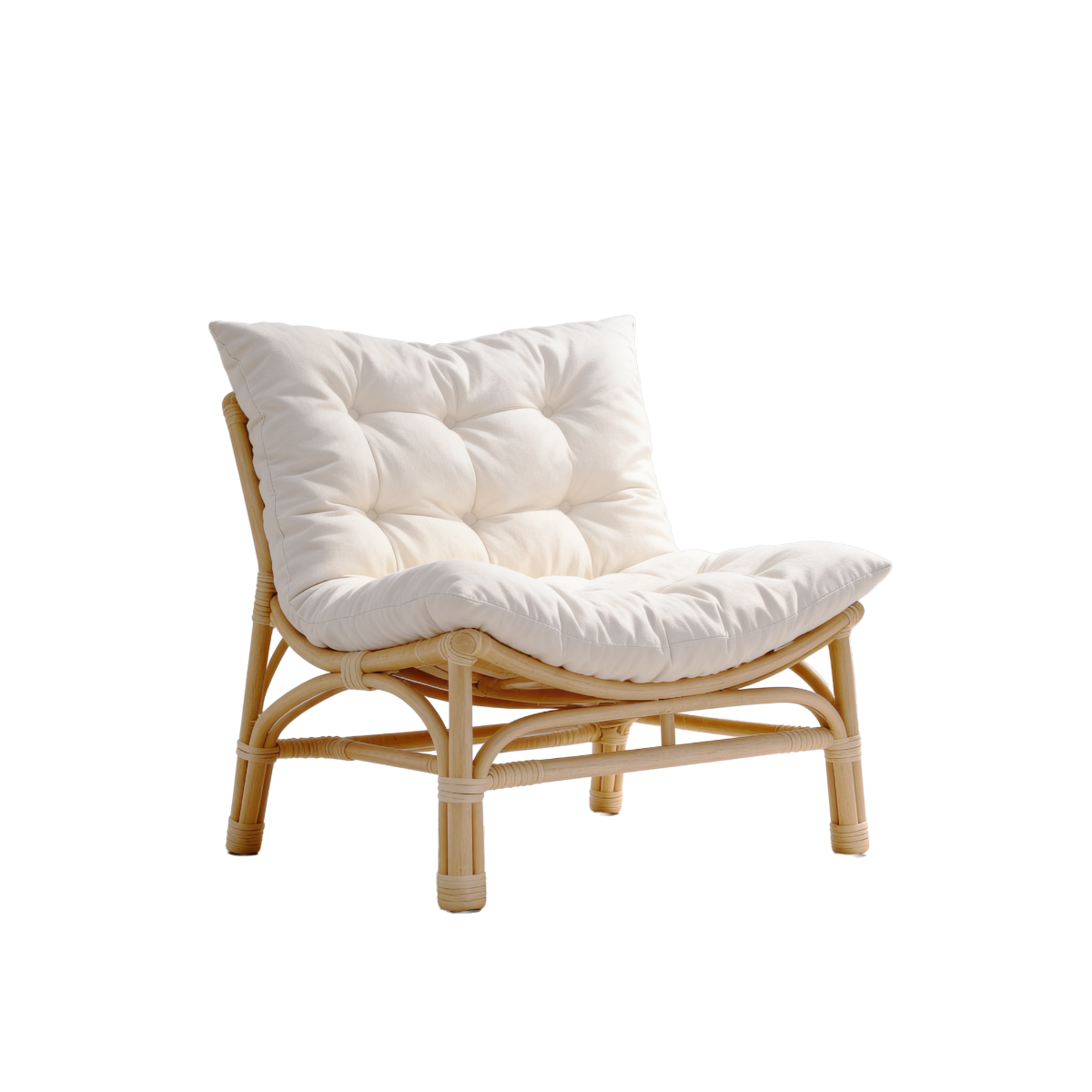 Salon de jardin en rotin avec coussins blancs Rattan