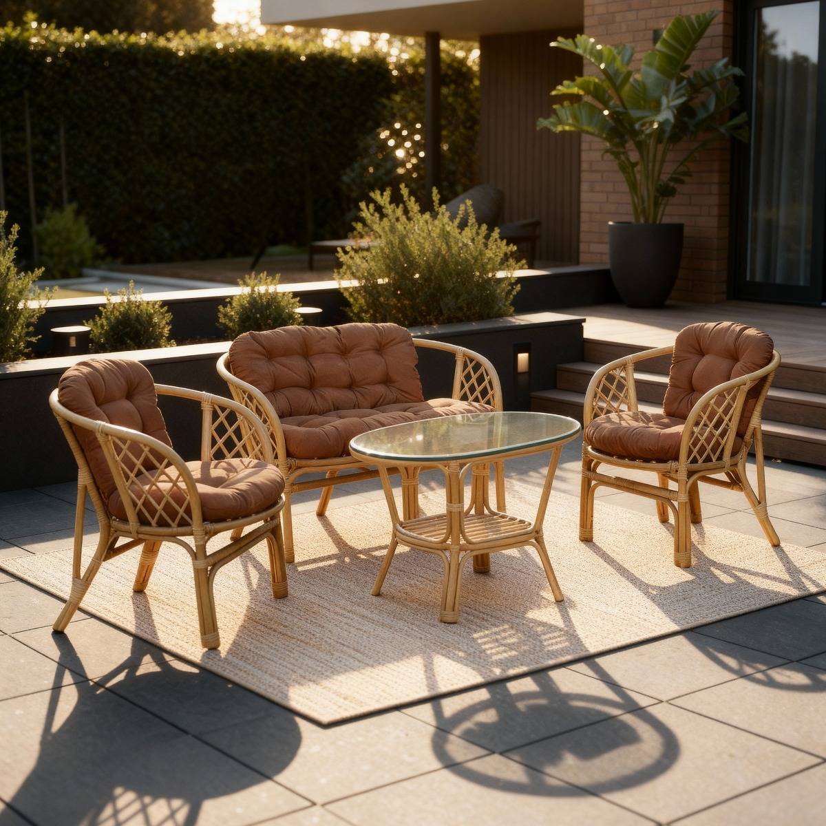 Salon de jardin en rotin terracotta 4 places Rattan