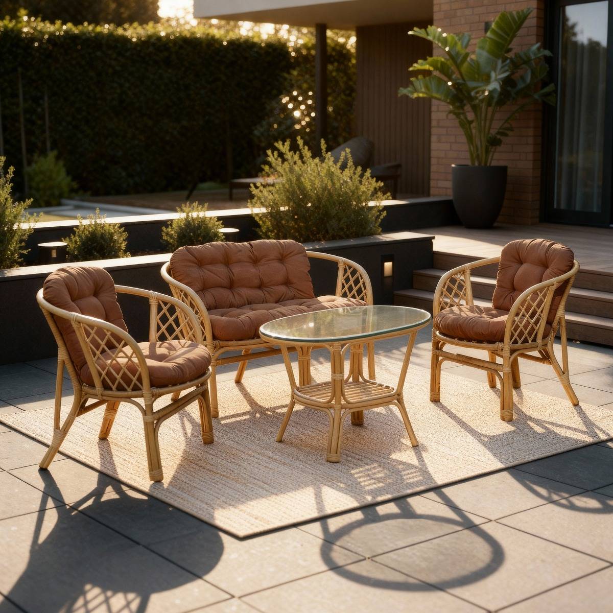 Salon de jardin en rotin terracotta 4 places Rattan