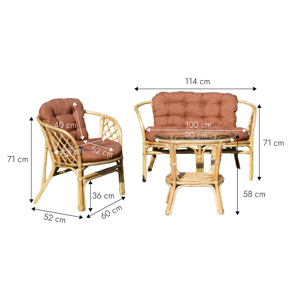 Salon de jardin en rotin terracotta 4 places Rattan