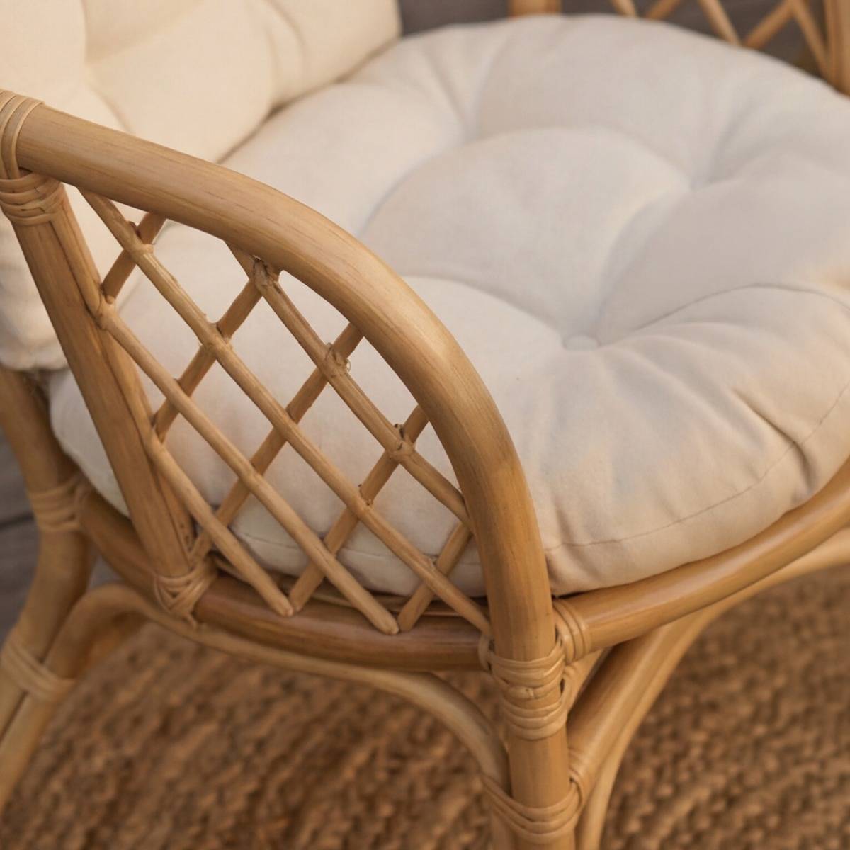 Salon de jardin en rotin et tissu blanc 4 places Rattan
