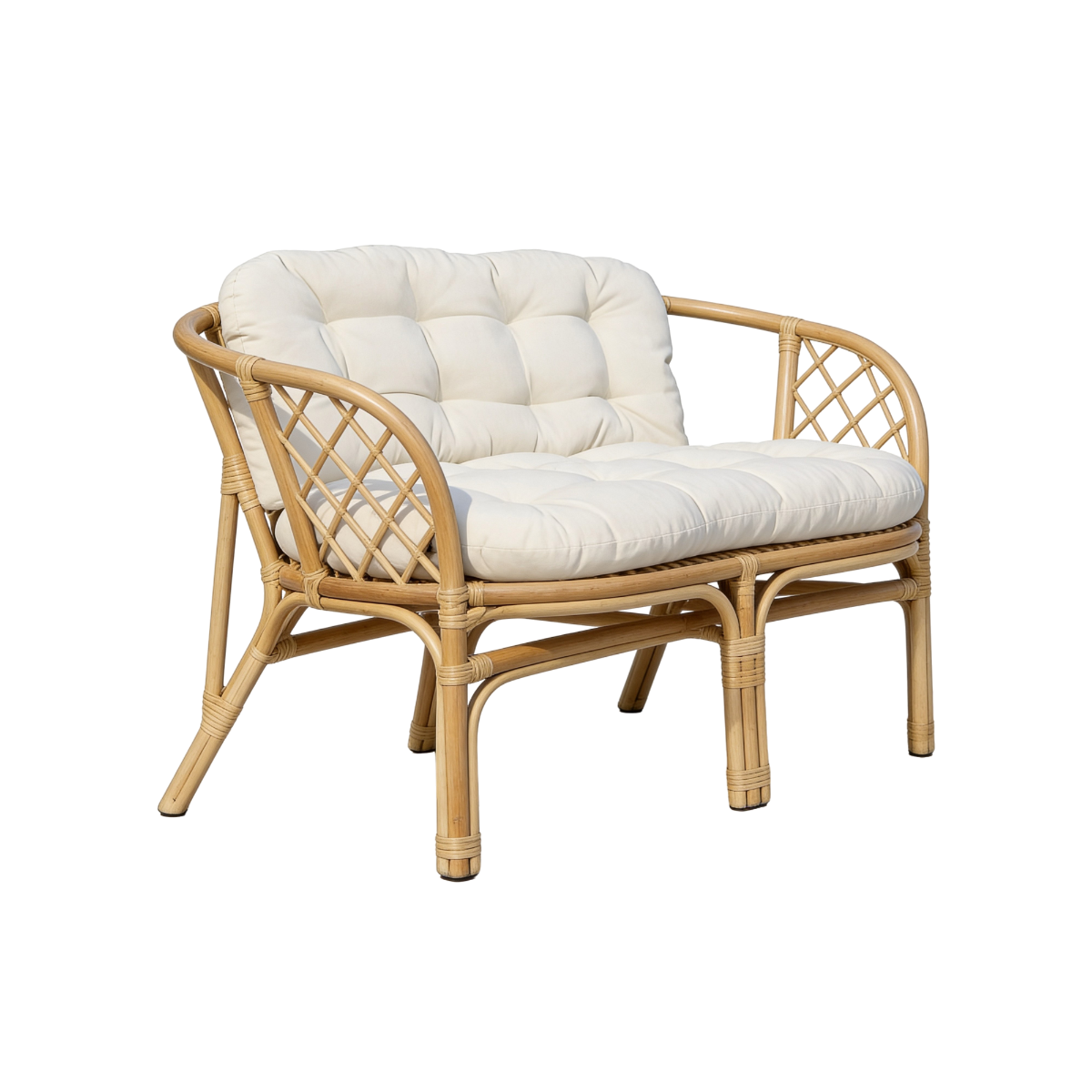 Salon de jardin en rotin et tissu blanc 4 places Rattan