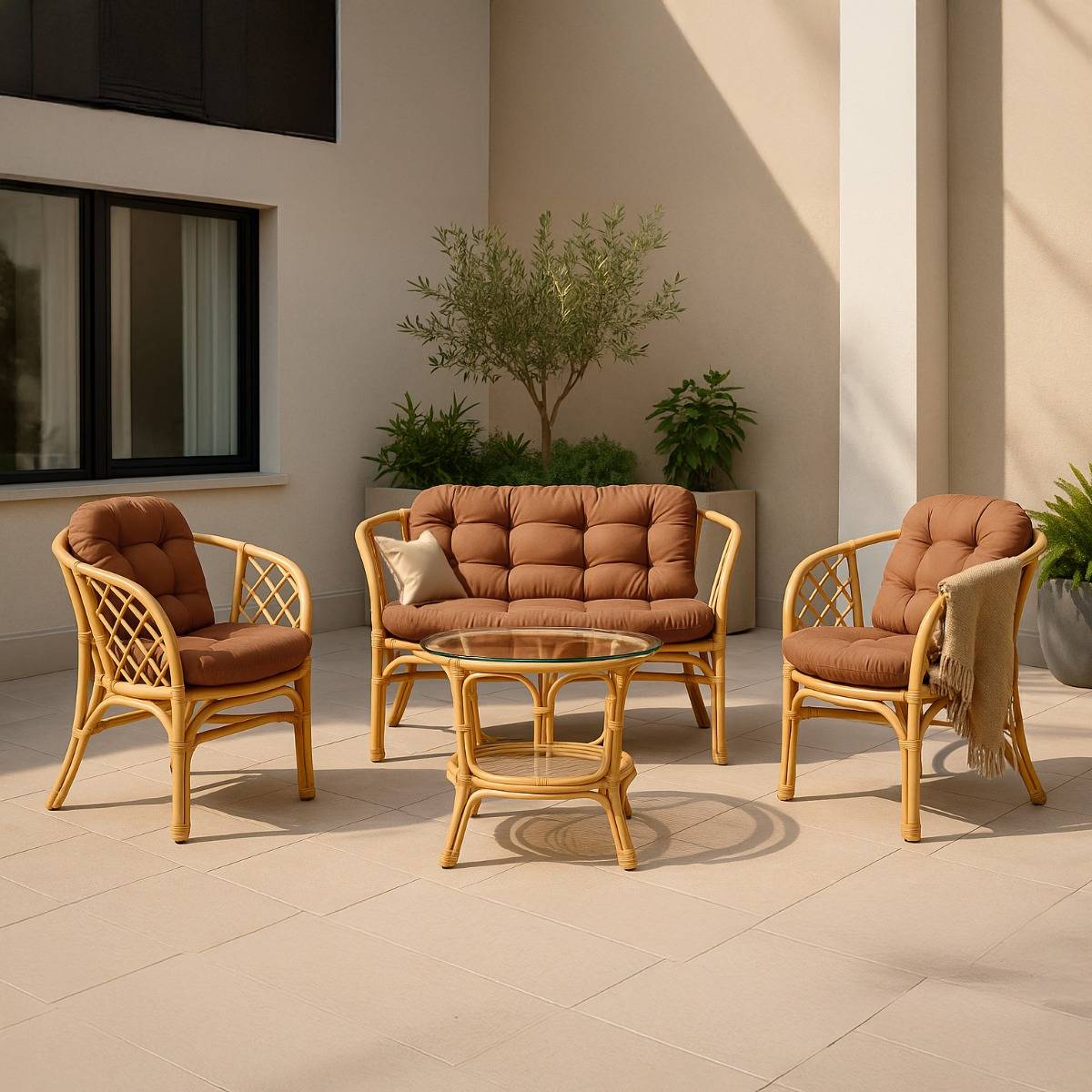 Salon de jardin en rotin terracotta 4 places Rattan