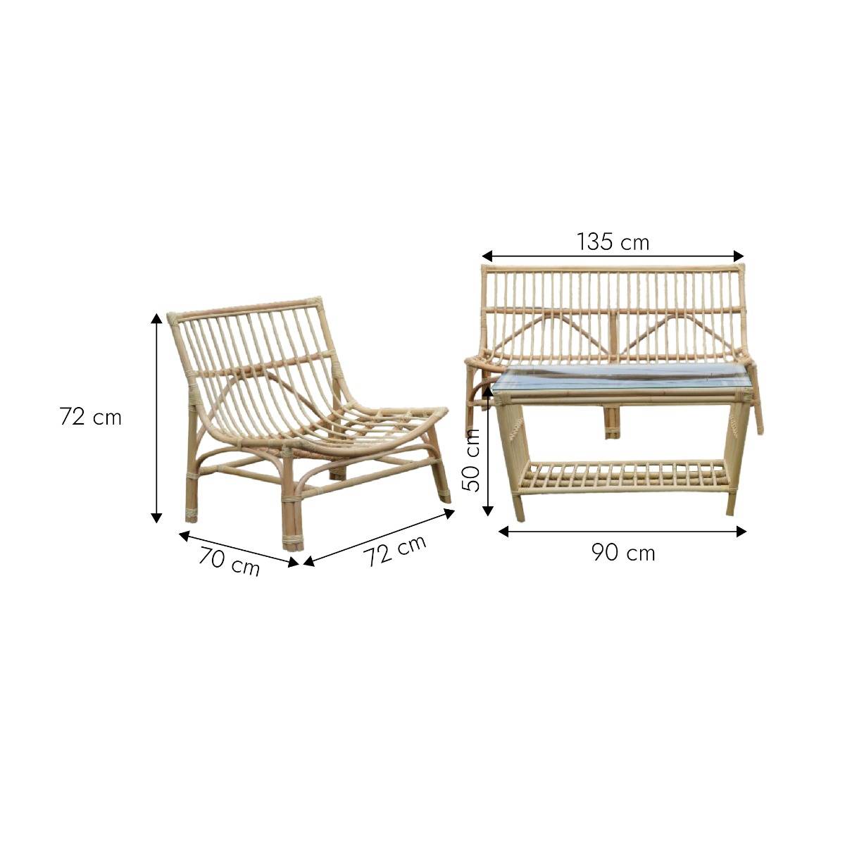 Salon de jardin en rotin sans coussin Rattan