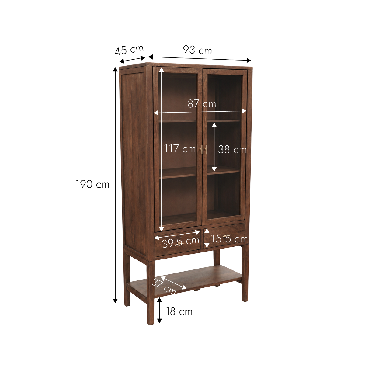 Vitrine 2 portes en bois de manguier Gustave