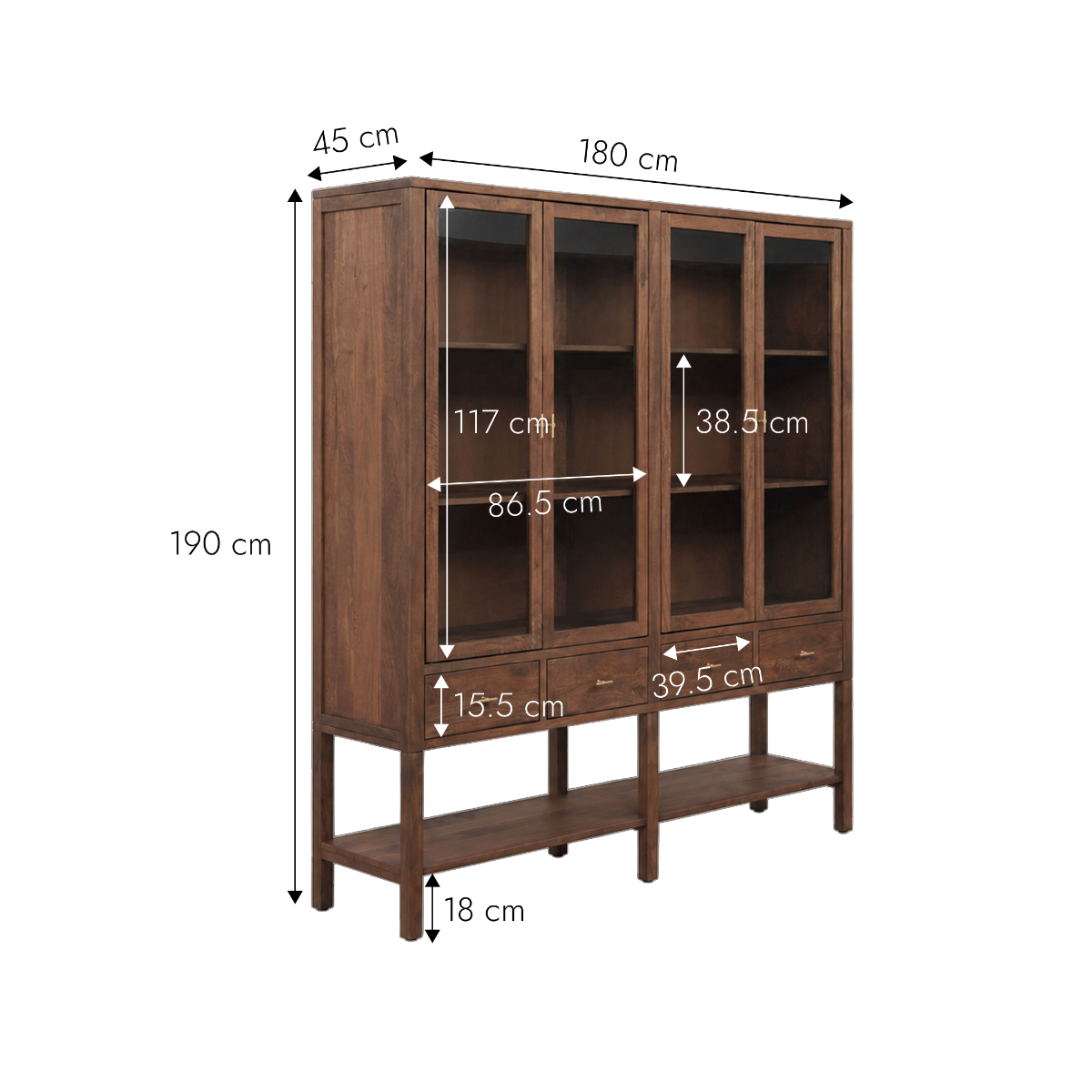 Vitrine 4 portes en bois de manguier Gustave