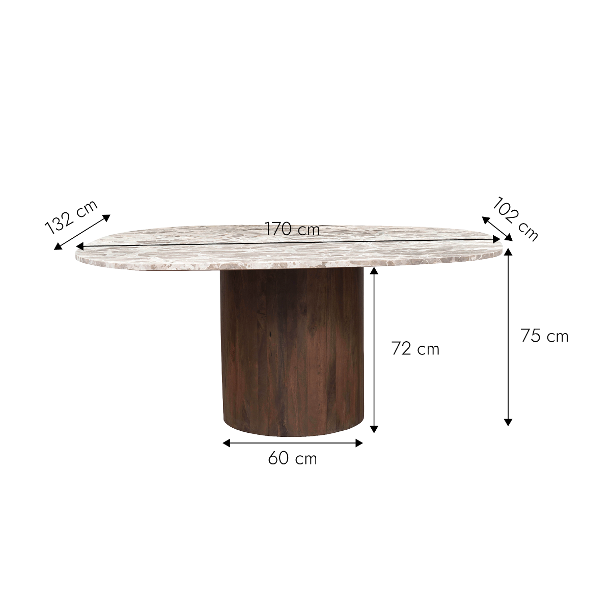 Table à manger en bois de manguier et en marbre Agnès