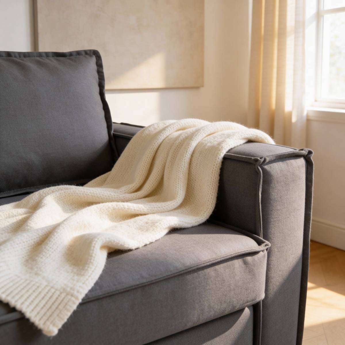 Canapé d'angle droit convertible 4 places en tissu gris Paris