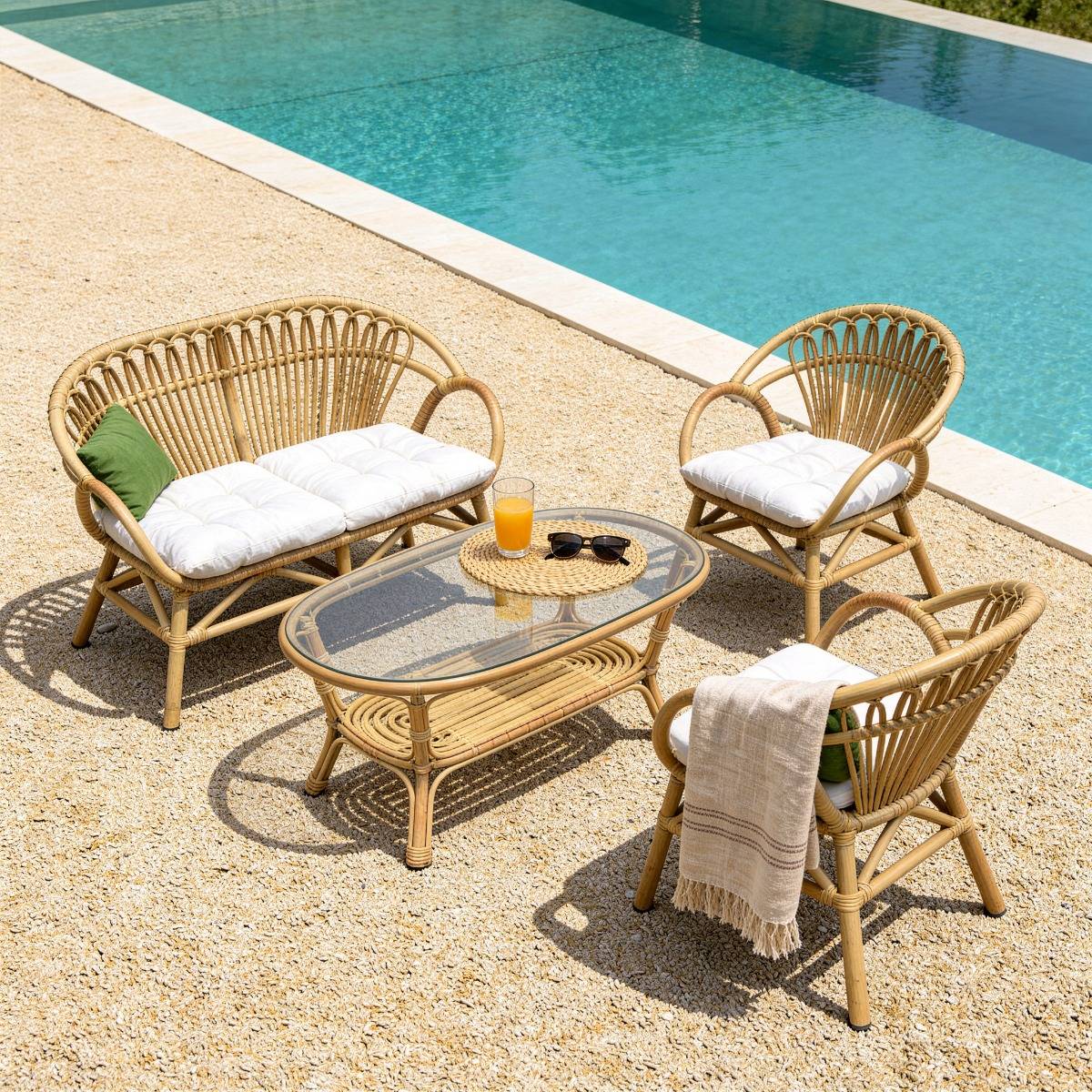 Salon de jardin arrondi en rotin Rattan