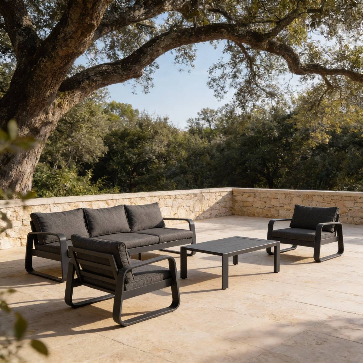 Salon de jardin 5 places gris foncé Auguste