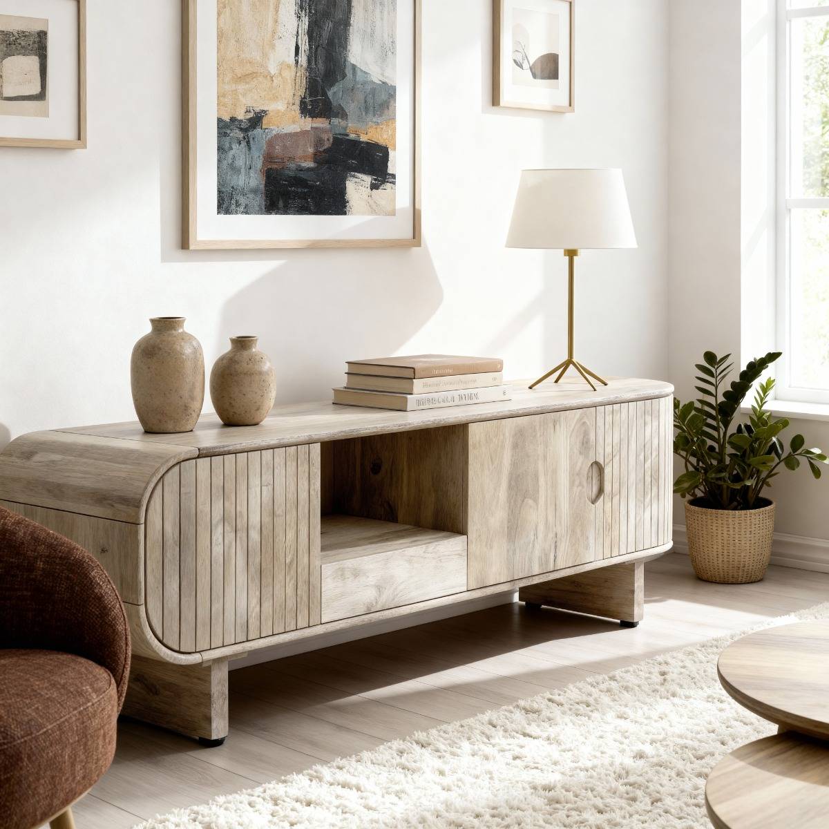 Meuble TV en bois de manguier clair Yoni