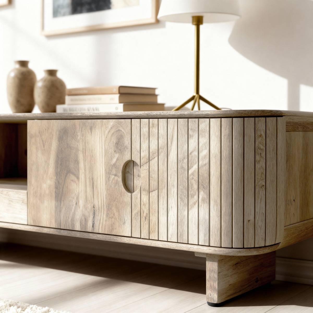 Meuble TV en bois de manguier clair Yoni