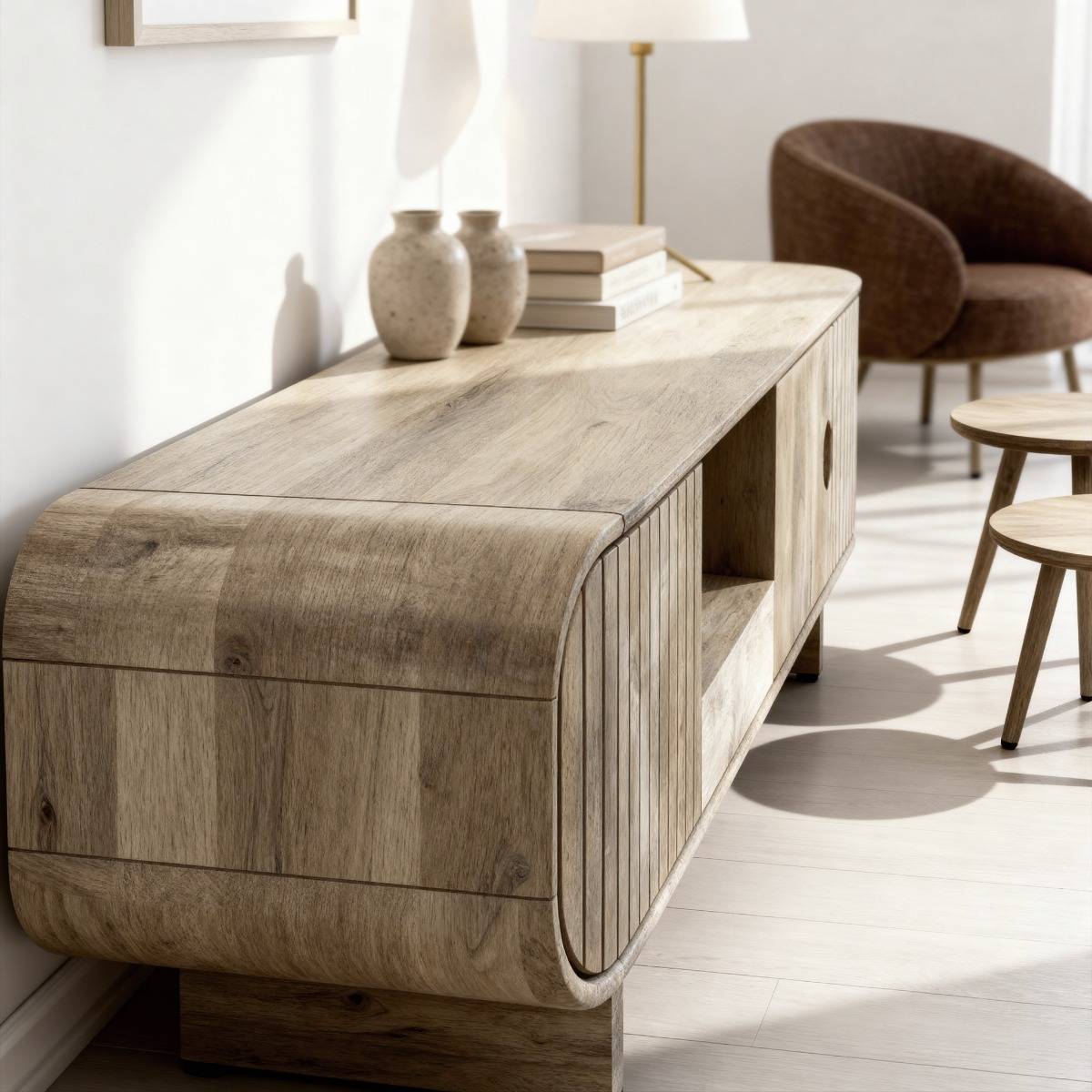 Meuble TV en bois de manguier clair Yoni