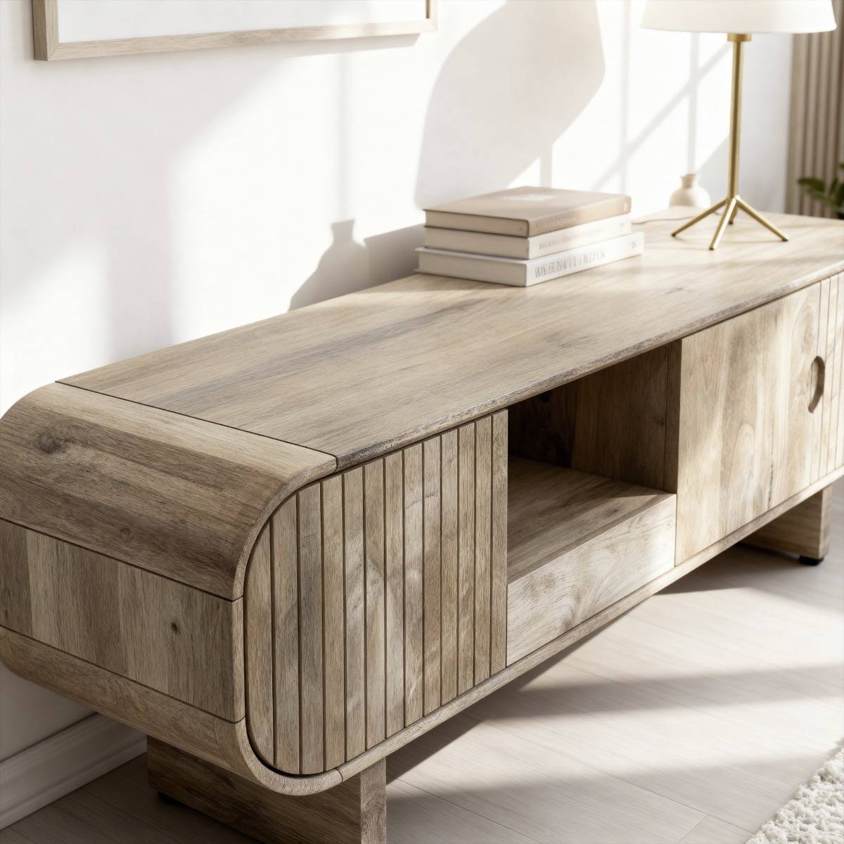 Meuble TV en bois de manguier clair Yoni