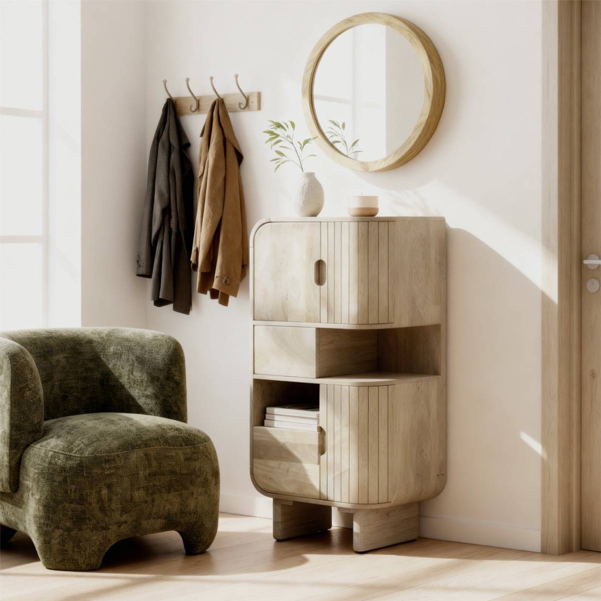 Buffet haut en bois de manguier clair Yoni