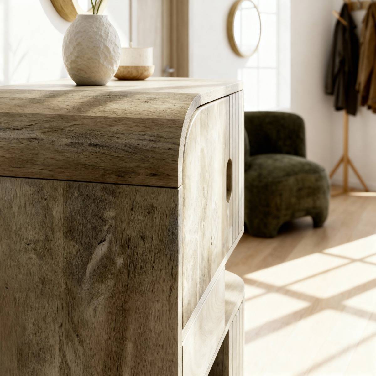 Buffet haut en bois de manguier clair Yoni