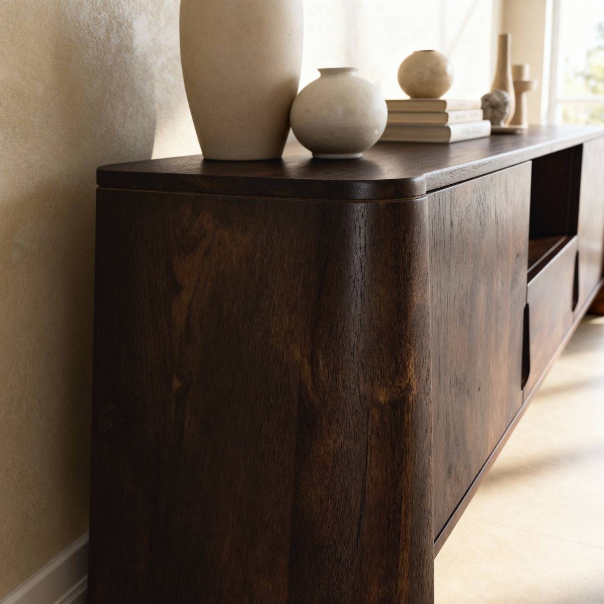 Meuble TV en bois de manguier foncé Liriel