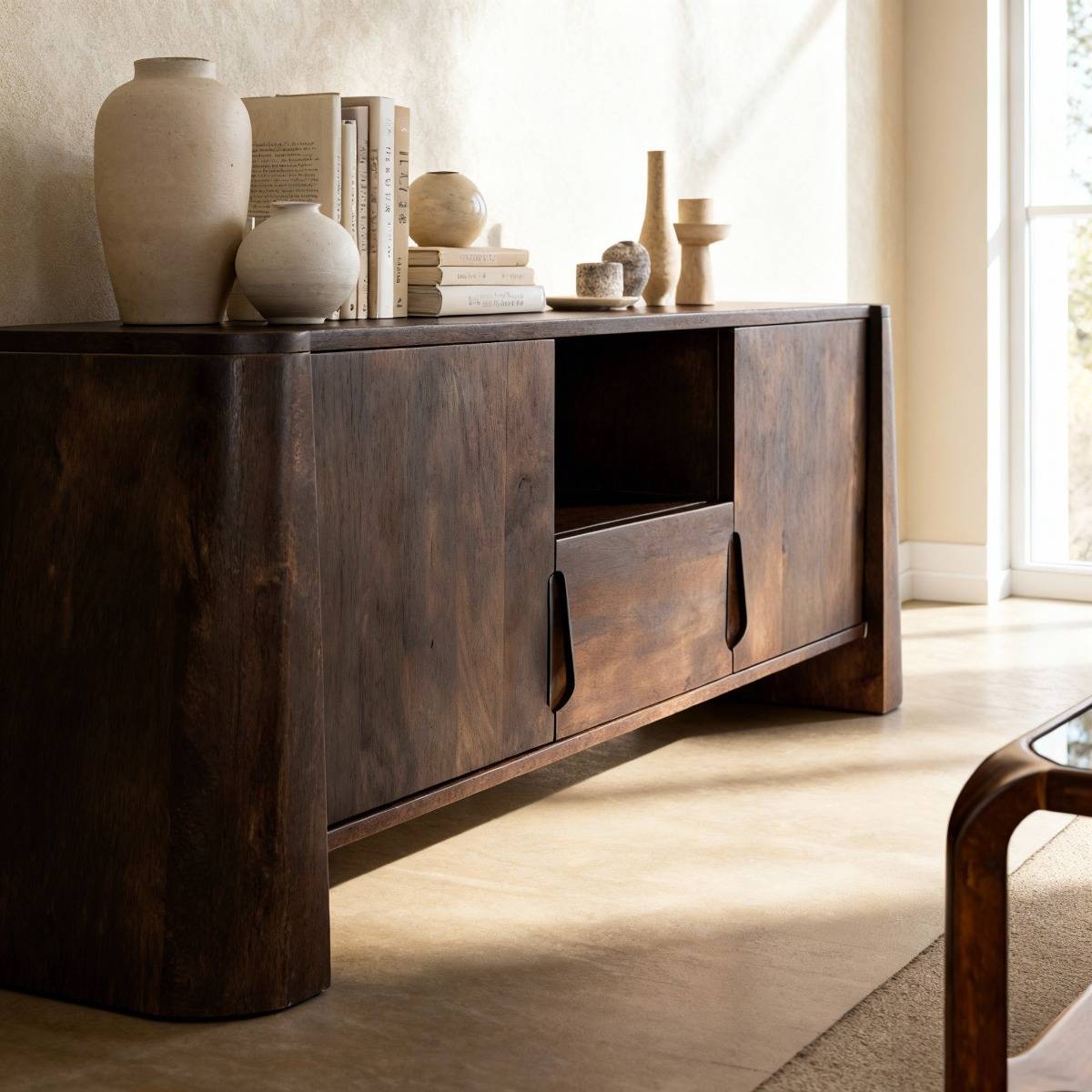 Meuble TV en bois de manguier foncé Liriel