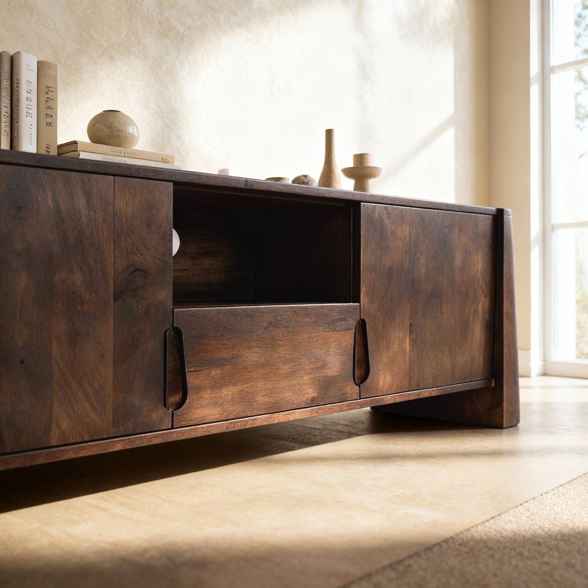 Meuble TV en bois de manguier foncé Liriel