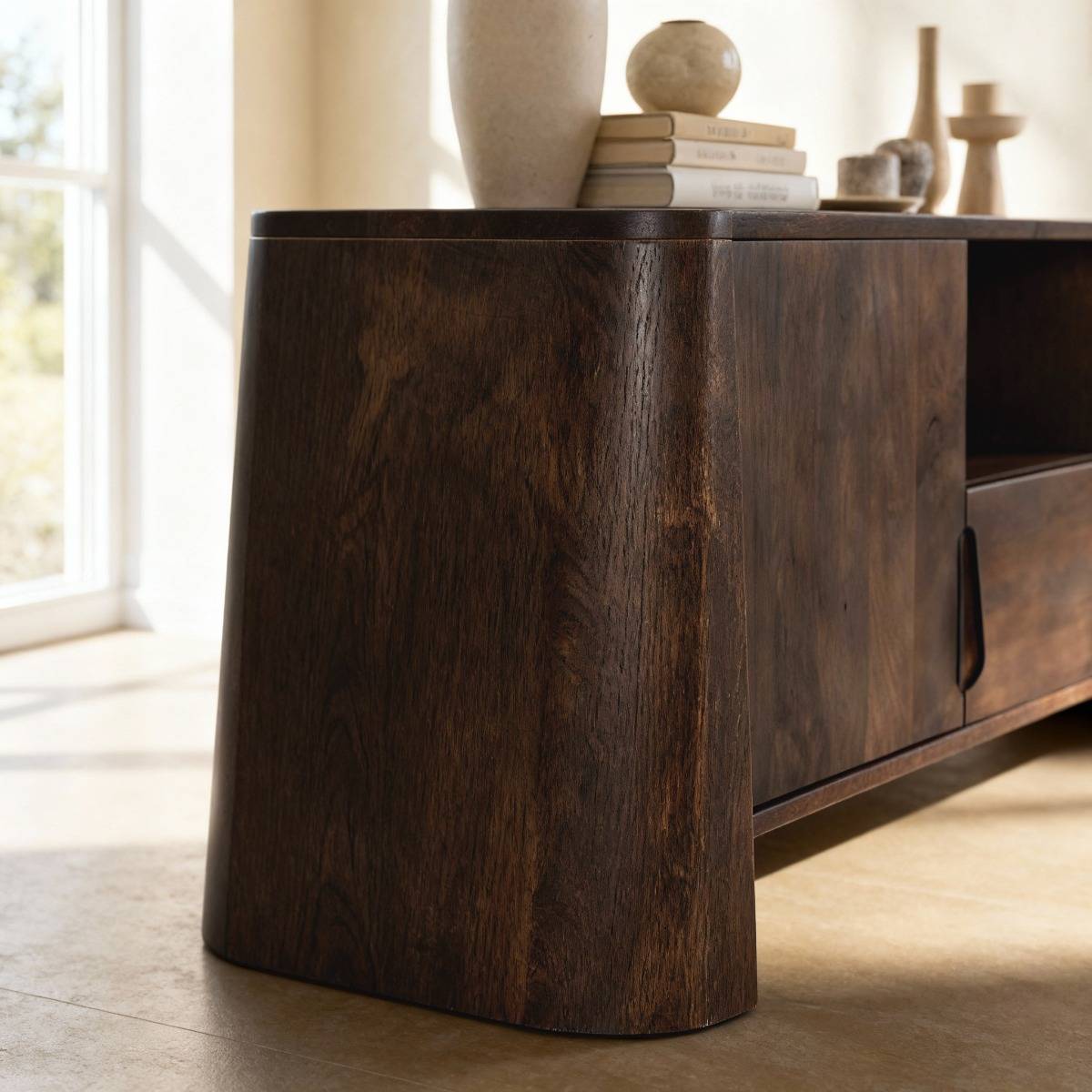 Meuble TV en bois de manguier foncé Liriel