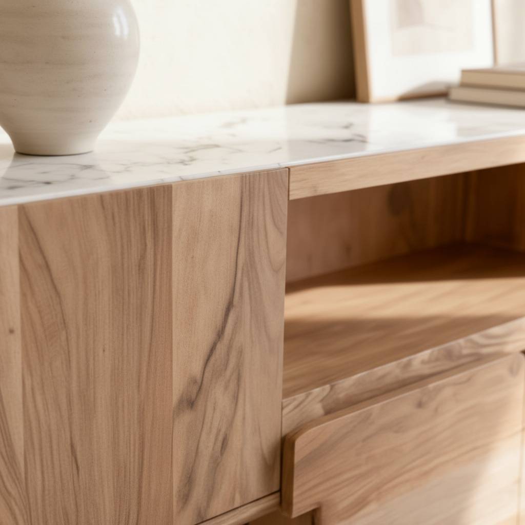 Meuble TV en bois d'acacia et marbre Tara