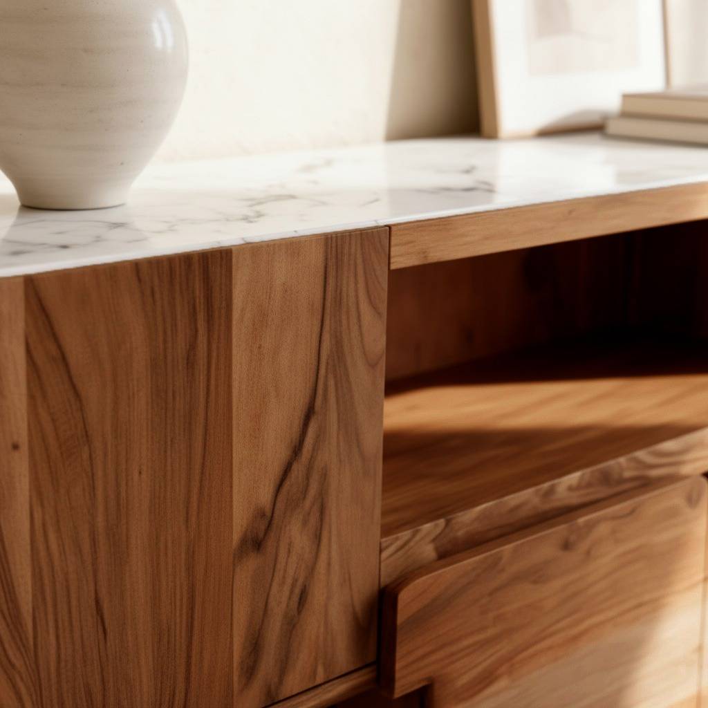 Meuble TV en bois d'acacia et marbre Tara