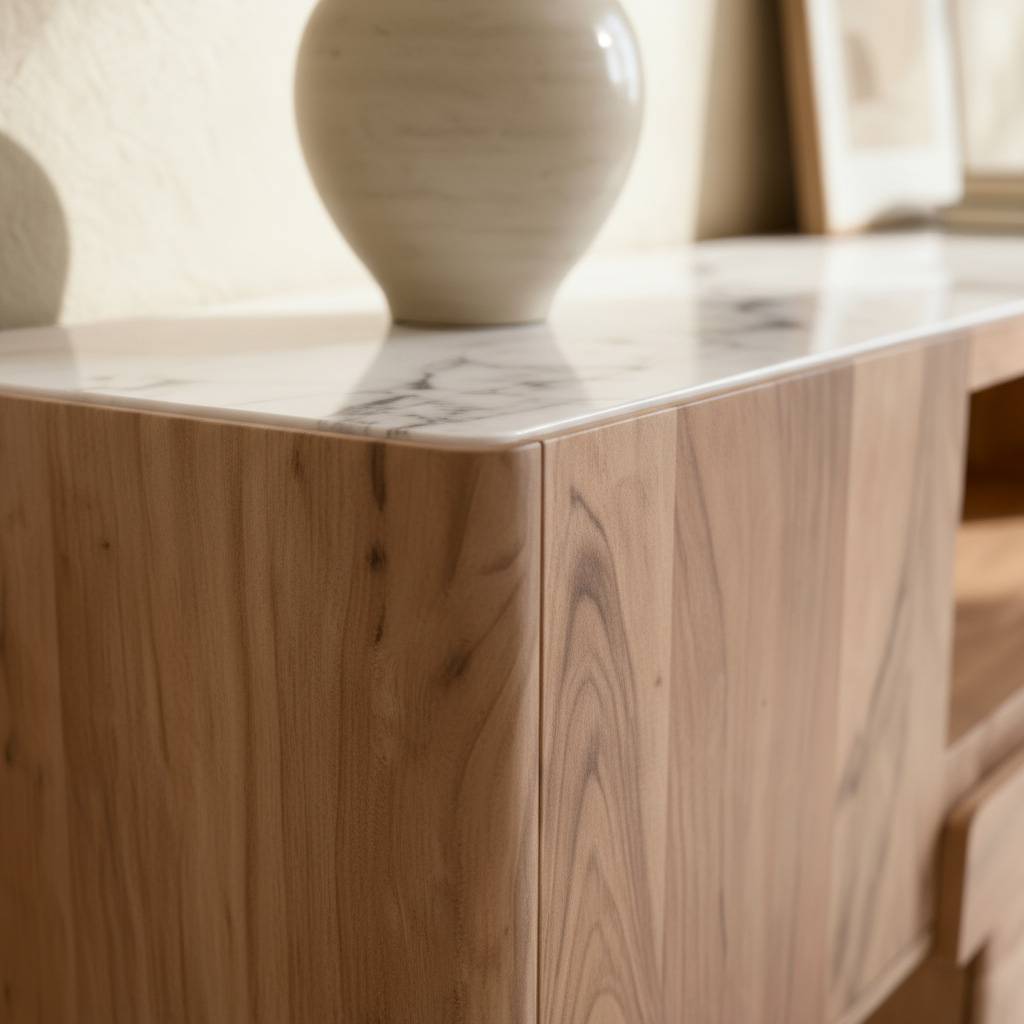 Meuble TV en bois d'acacia et marbre Tara