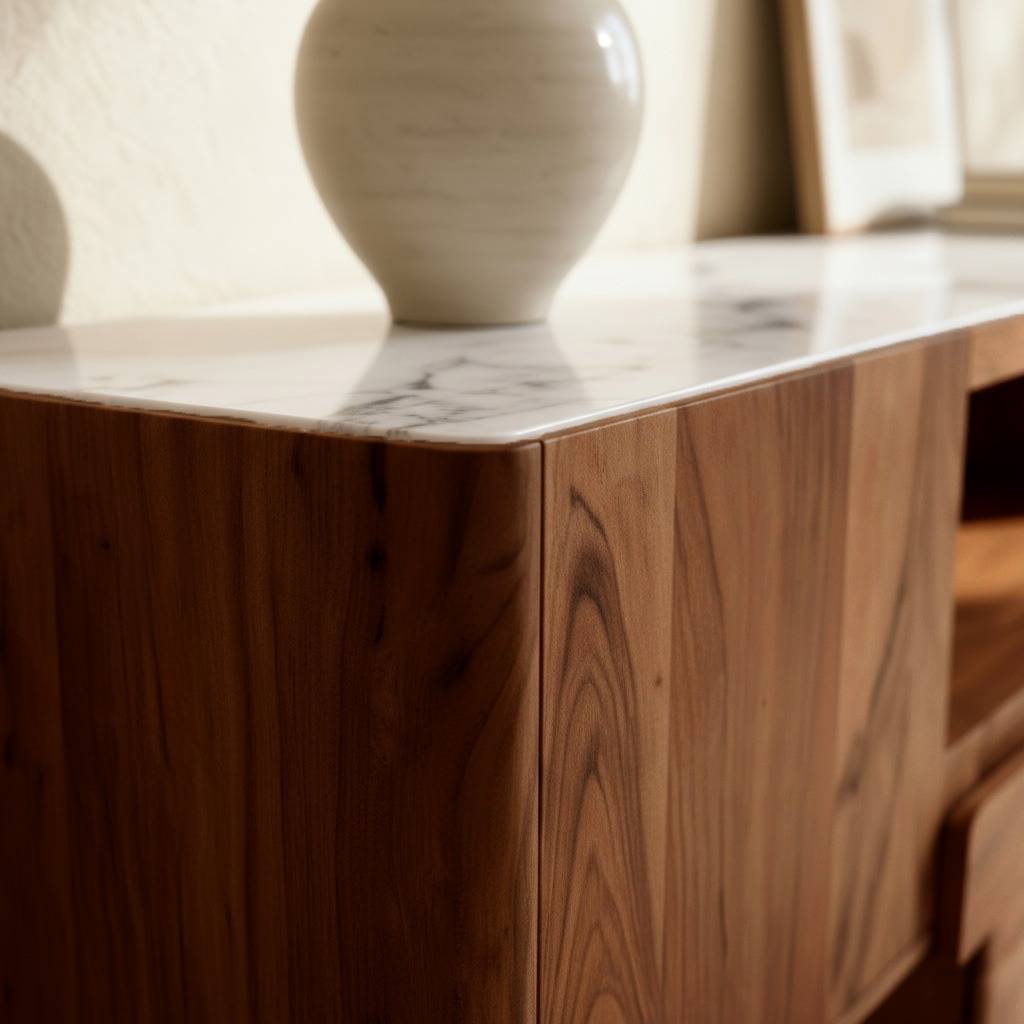 Meuble TV en bois d'acacia et marbre Tara