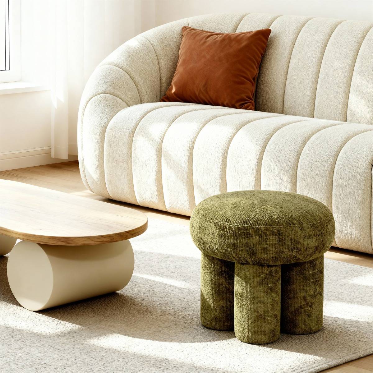 Petit tabouret en tissu kaki Toby