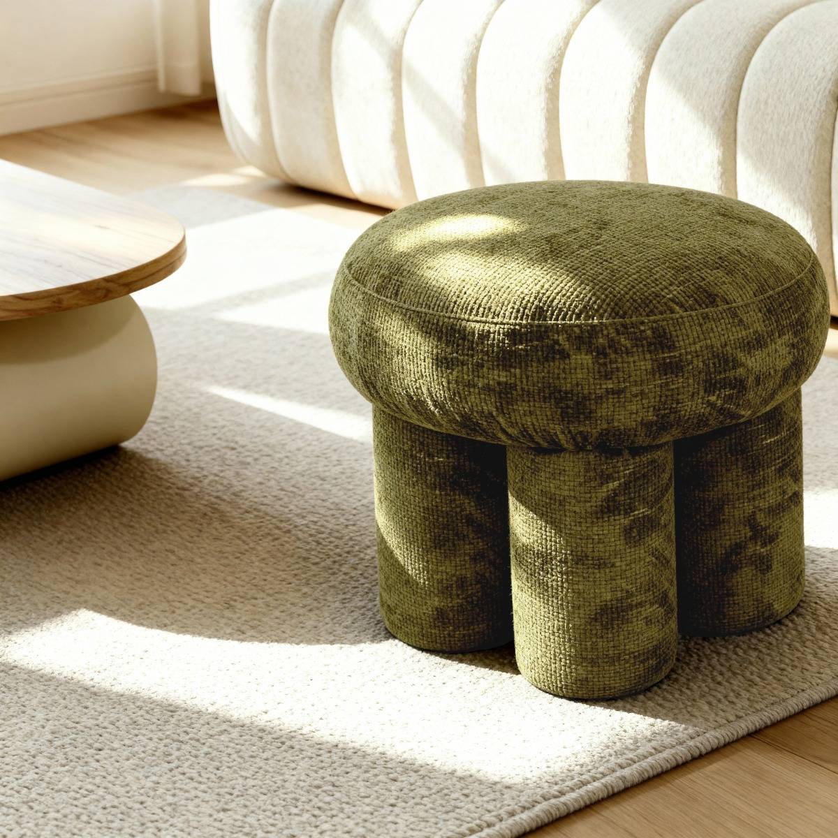 Petit tabouret en tissu kaki Toby