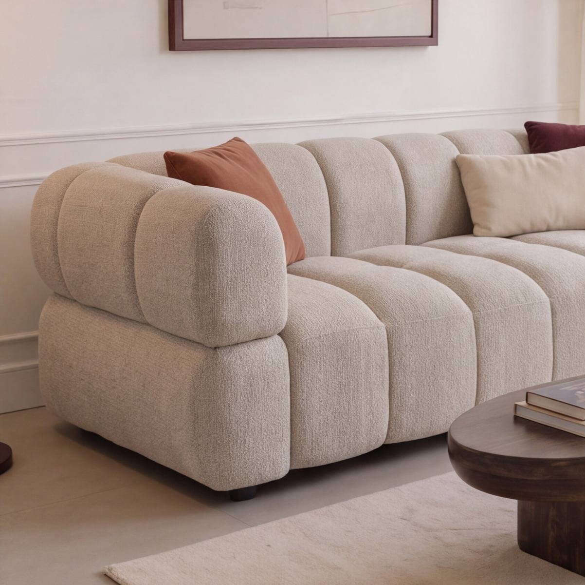 Canapé en tissu beige 3 places Syrel
