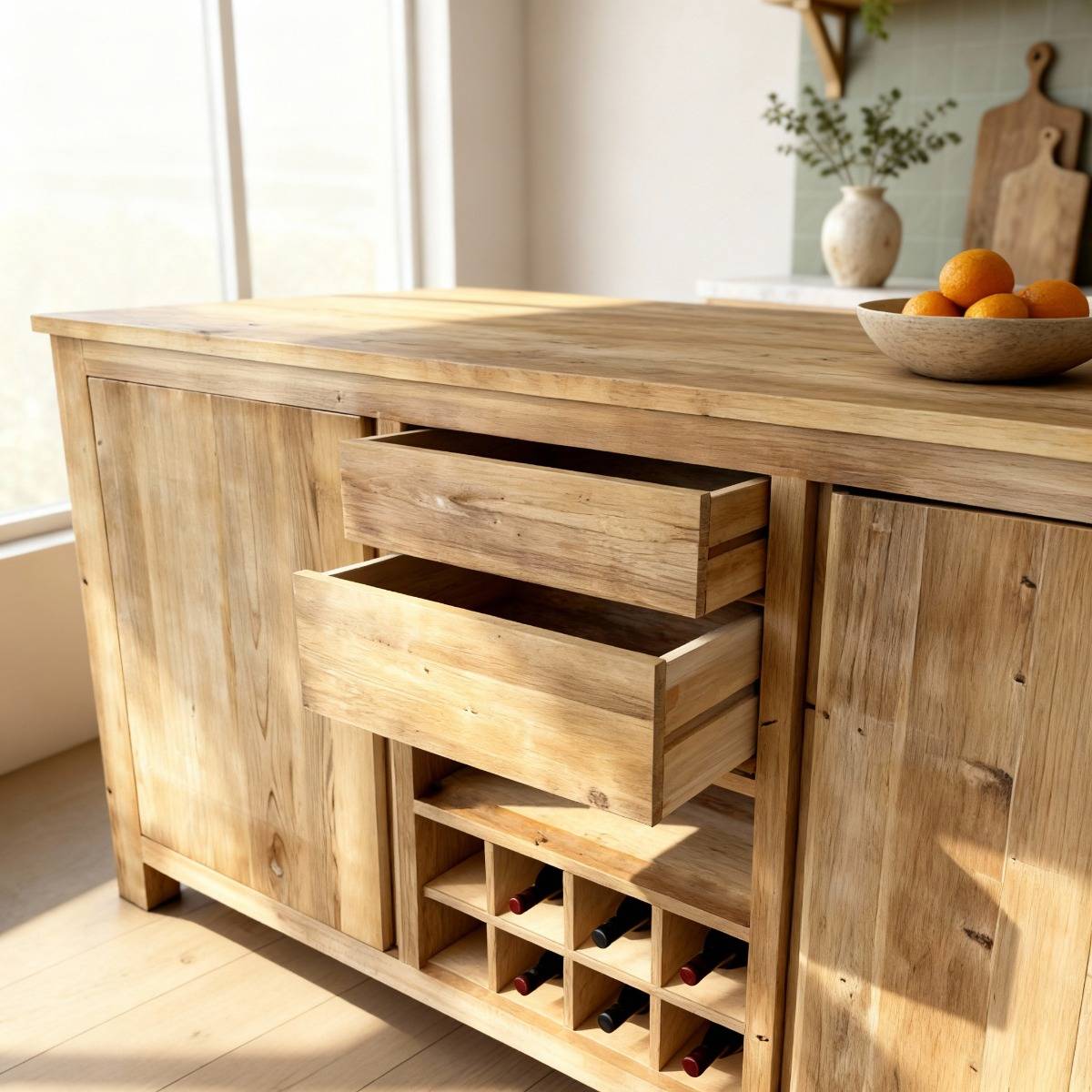 Ilot central en bois recyclé Garance