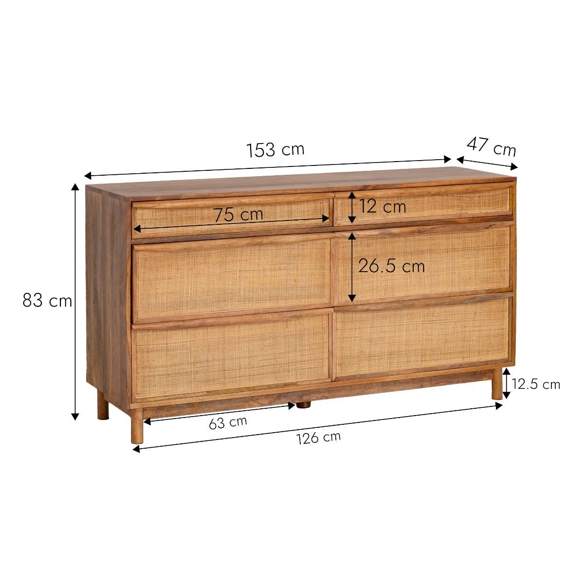 Commode en bois de manguier et cannage Rim