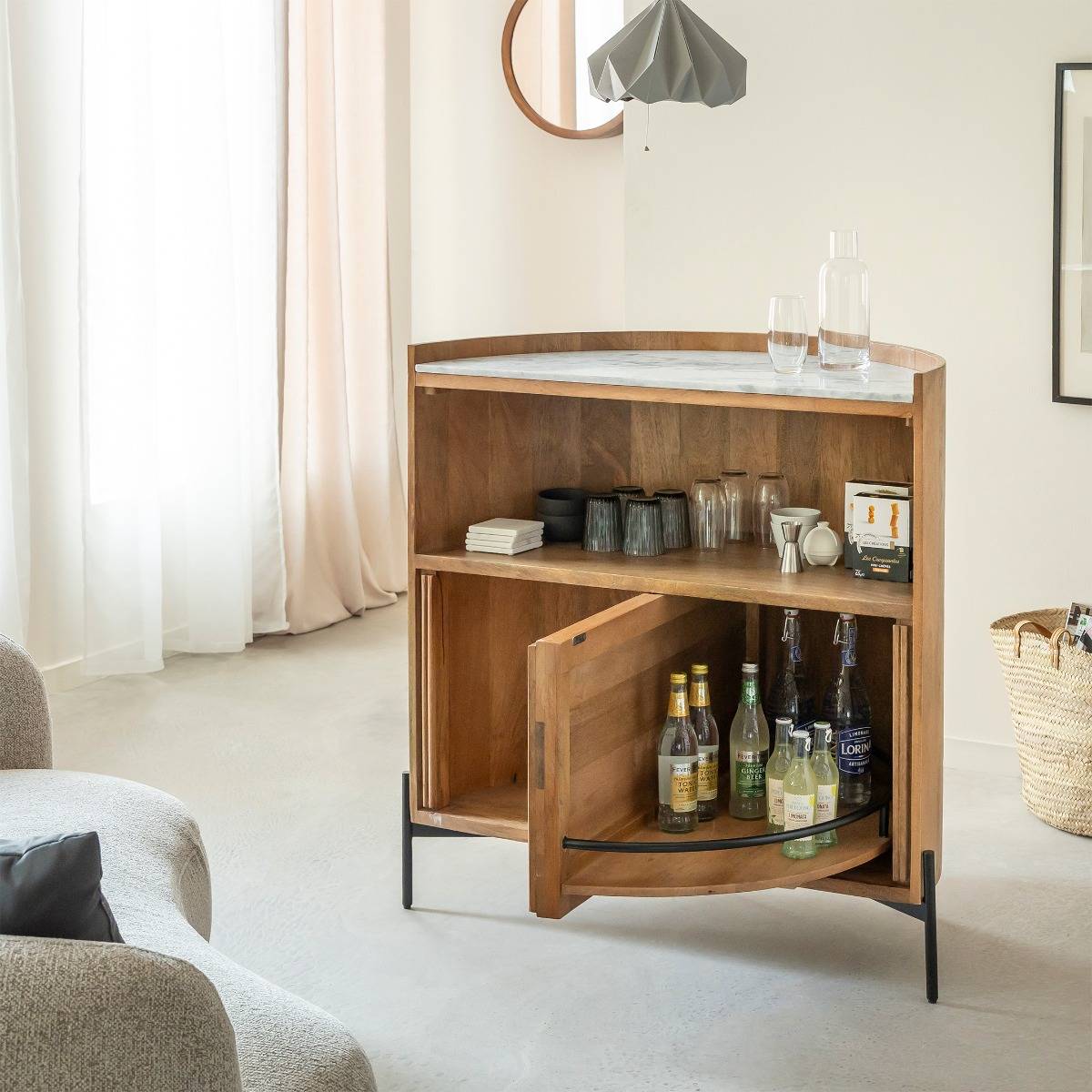 Meuble bar en bois de manguier et marbre Adler