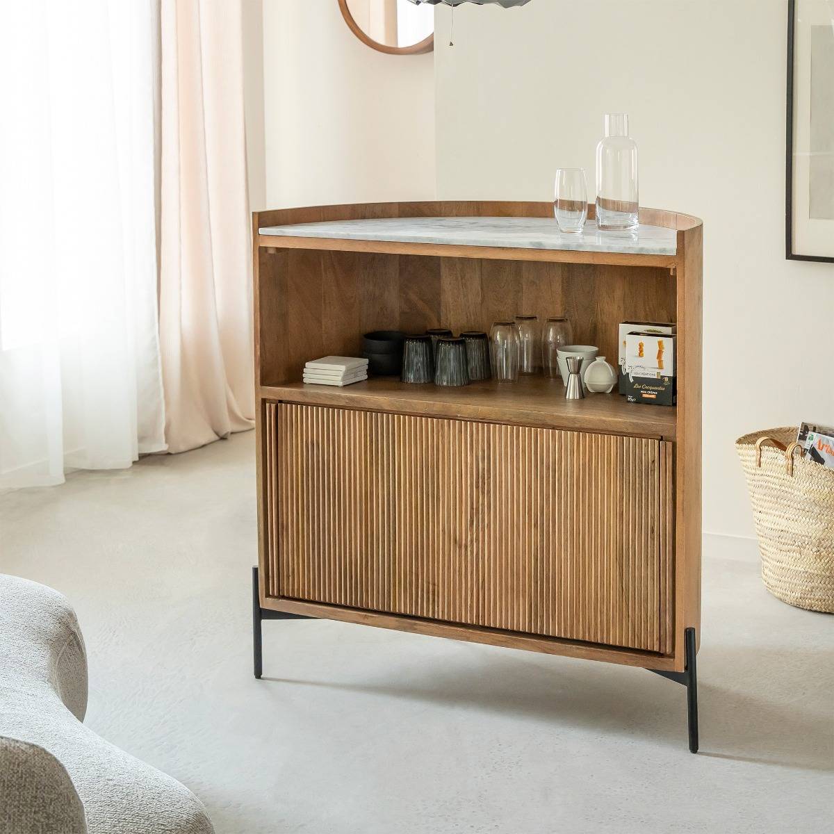 Meuble bar en bois de manguier et marbre Adler