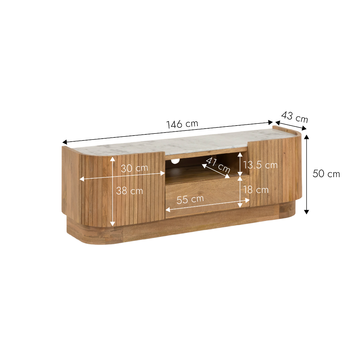 Meuble TV en bois de manguier et marbre Adler