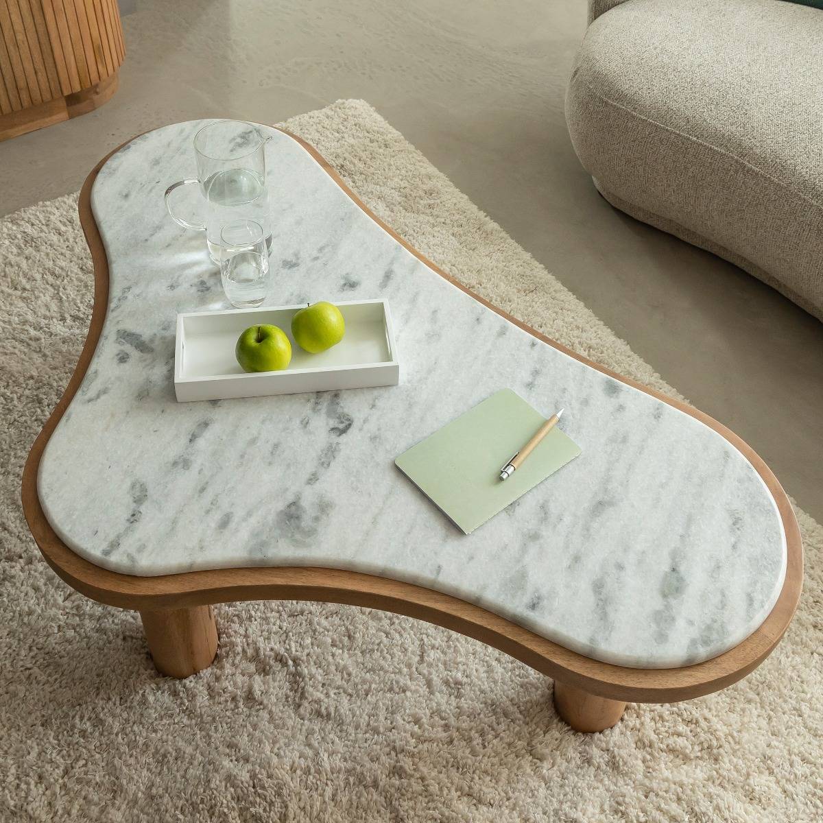 Table basse en bois de manguier et marbre Adler