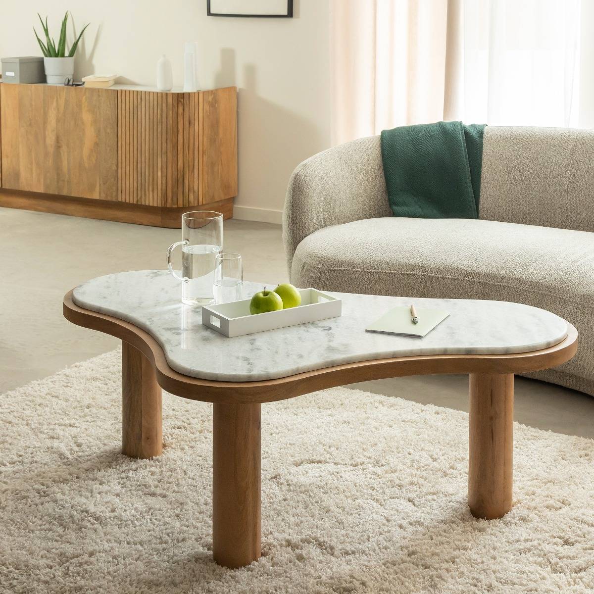 Table basse en bois de manguier et marbre Adler