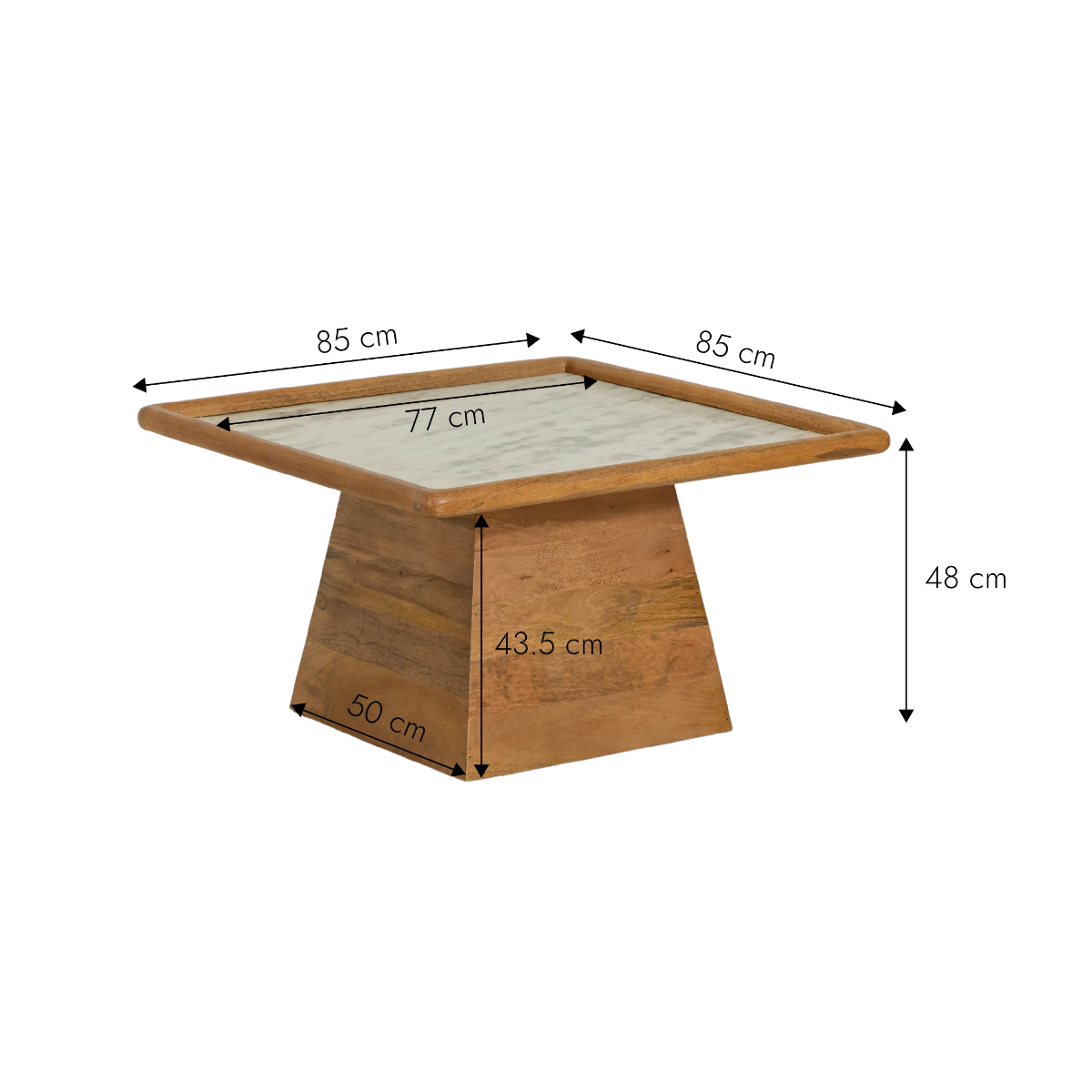 Table basse carrée en bois de manguier et marbre Adler